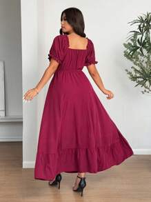Breezaya Vestido midi elegante con volantes en el bajo y nudo delantero para mujer de talla grande de unicolor