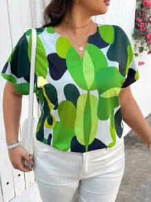 SHEIN LUNE SHEINLUNE 大码女式四叶草印花 V 领短袖衬衫裙、圣帕特里克节、圣帕特里克节、圣帕特里克节、圣帕特里克节、绿色节日装饰、爱尔兰节日、三叶草、妖精、3 月 17 日、三叶草、幸运符、盖尔语风格礼物、女士夏季服装、春假服装、夏季波西米亚风复古风女士夏季服装、春假狂欢服装、节日春假服装