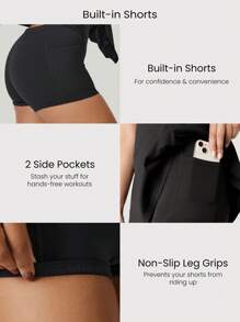 GLOWMODE FeatherFit™-Air Peekaboo Multi-Strap Crossover Backless Dress With Built-In Shorts Low Impact Yoga Daily Removable Cups Spring Summer - Black - View 5