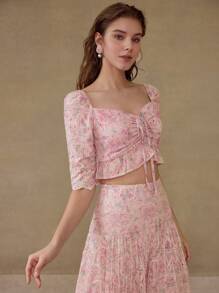 MOTF PREMIUM Top FRONCÉ AVEC CORDON DE SERRAGE - Rose pâle - Voir 5