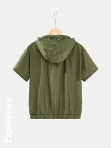 SHEIN Teen Boy Minimalist Fashion Casual Lightweight Jacket And Shorts Set, Everyday Wear - Green - View 2