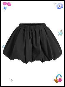 Young Girl Woven Solid-Color Fitted Casual Shorts - Black - View 2