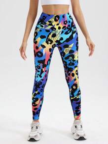 SHEIN Sport Gameset Naadloze geometrische luipaardprint kleurrijke legging