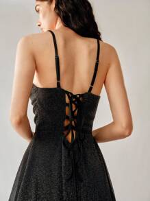 Uhlyne Uhlyne Vestido mini de punto de tirantes de espagueti metálico casual, primavera/verano - Negro - Ver 5