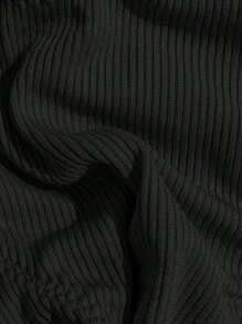 Swim Mod 女士纯色性感高弹力荷叶边下摆比基尼套装，适合度假 - 黑色 - 查看 5