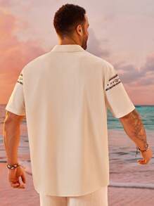 EASEVO Plus Size Men's Street Style Loose Woven Patchwork Short Sleeve Shirt