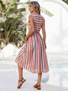 EMERY ROSE Women Sleeveless Casual Striped Dress, Vacation Style - Multicolor - View 2