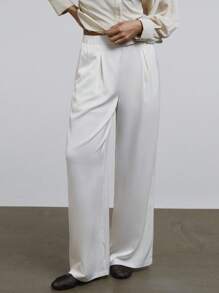 Athîral Women's Satin Elastic Waist Loose Wide Leg Trouser Pants Old Money Aesthetic