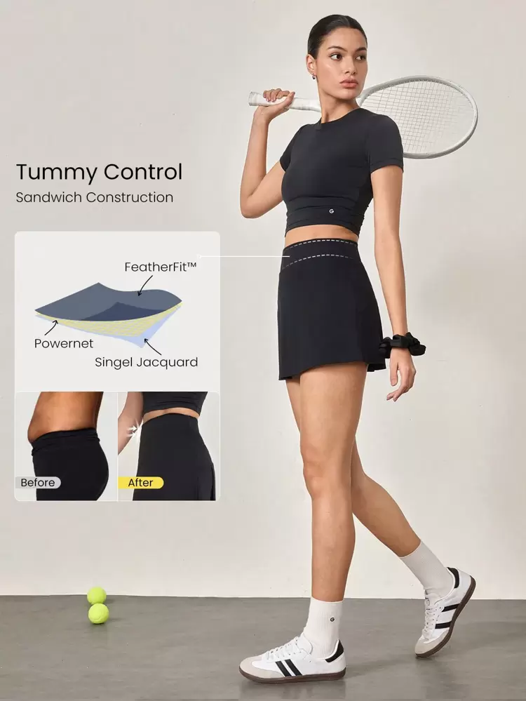 4.5" Comfy Stretchy 360° Tummy Control Ultra High-Waist V-Shaped Hip Ruffle Workout Skirt With Built-In Shorts Tennis Golf Daily Quick-Dry