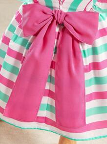 Fern Glow  Baby Girl Summer Colorblock Striped Ruffle Hem Bow Decor Dress - Multicolor - View 5