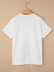 Calvaya Áo thun tay ngắn in kỹ thuật số hình chú gấu dễ thương, thoải mái và đa năng cho nữ - trắng - Xem 2