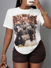 Slaydiva 2025新款春夏休闲街头圆领短袖印花图案宽松女T恤+纹理面料迷你短裤 复活节 音乐节 日常出游 派对 休闲街头-A - 彩色 - 查看 7