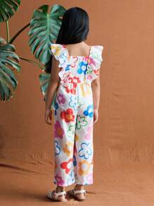SHEIN Colorful Floral Ruffle Cute Hand-Painted Girls Jumpsuit - Multicolor - View 2