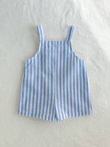 Baby Boy Colorful Striped Knit Suspenders Jumpsuit Shorts, Casual Versatile,Kids - Blue and White - View 2