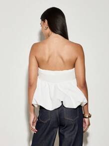 AiiRZ 无肩带甜心领口泡泡下摆上衣荷叶边抹胸束腰风格晚会俱乐部夏季优雅结构芭蕾时尚上衣 - 白色 - 查看 2