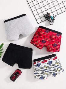 4 件装青少年男童彩色赛车印花棉混纺平角内裤 - 彩色 - 查看 2