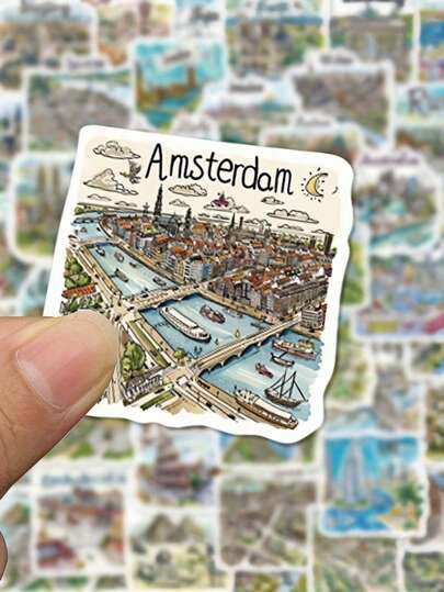 50 Stücke handgezeichnete Reisekarten Aufkleber: Cartoon, wasserfest, selbstklebend, wiederverwendbar, Illustrationsstil, asymmetrische Formen für Wasserflaschen, Laptops, Scrapbooks, Koffer, Telefon, Stoßstange, Auto Dekoration Arzt Krankenschwester Studenten Anatom Abschlussgeschenk, DIY Notizbuch, Tagebuch Deko-Accessoires