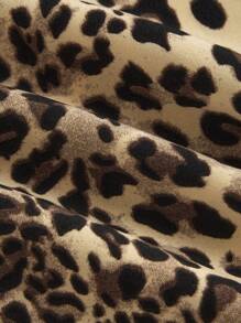 SHEIN Leap Crew Tween Girl's Contrast Black Waistband Leopard Print Fashion Woven Wide Leg Pants - Brown - View 5