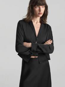 Ontre Women's Shirt Solid Color Simple Fashion Casual Daily - Black - View 4