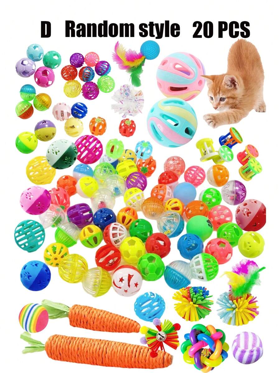 PETSIN 5/10/15/20 sztuk Miłośnicy kotów i kocia mama kochają zabawki z kolorowymi dzwoneczkami, kolorowe piłki do drapania, marchewkowe zabawki dla miłośników kotów i kocia mama, czyszczenie zębów, rozrywka, zabawki dla miłośników kotów i kocia mama, prezent dla miłośników kotów/psów i artykuły dla zwierząt domowych dla psów/kotów