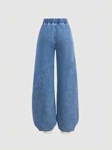 SHEIN Jeans casuales versátiles de cintura elástica y pierna ancha para adolescentes