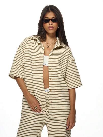 MISSGUIDED Striped Towelling Longline Shirt