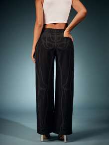 Denimoi 时尚骷髅幻觉印花直筒牛仔裤