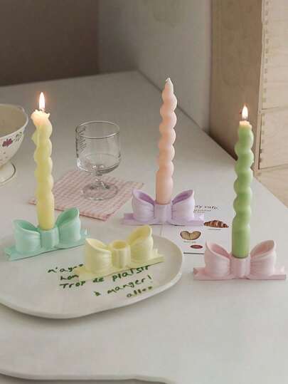 1 Piece Bow Long Stem Aromatherapy Candle Holder, Suitable For Long Stem Candles With A Diameter Of About 2.2cm, Often Used For Table Decoration, For Festivals And Family Gatherings, Wedding And Housewarming Gifts Festival, Room Decor, Gifts