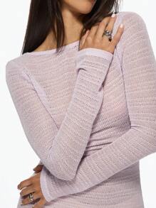 MISSGUIDED Crochet Knit Beach Cover Up Maxi Dress Long Sleeve Swimsuit Coverup Resort Wear Pool Holiday Vacation Beachwear Summer Spring Resort Loungewear - Purple - View 3