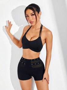 Easithlete Women Solid Color Casual Racerback Sports Bra - Black - View 5