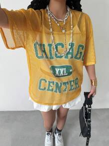 SHEIN Camiseta casual con estampado de letras para niñas preadolescentes en primavera/verano, camisetas gráficas de verano
