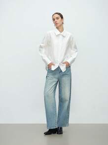 Aalyst Women's Fashion Casual Commute Elegant Long Sleeve Lapel Open Front Solid Color 100% Cotton Shirt - White - View 6