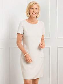 SHEIN LUNE Damen Lässig Kleid in mittlerer Länge, einfarbig, schlicht & modisch für den täglichen Gebrauch - Khaki - Übersicht 7