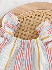 Cozy Pixies 女宝宝彩色条纹圆领无袖连身短裤休闲百搭