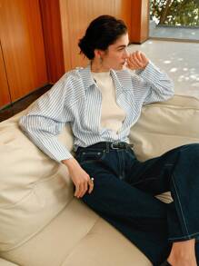 Uhlyne Uhlyne 女士露背条纹休闲衬衫 - 藍白色 - 查看 3