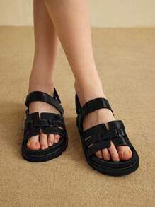 HighSole Sandálias Planas de Sola Dupla e Grossa Preta da Moda para Mulheres, para Primavera e Férias de Verão, Promoção de Verão, Natal, Ano Novo, Outono