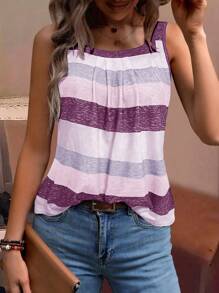 EMERY ROSE Holiday Casual Color Block Striped Tank Top Graphic Tees Women Tops