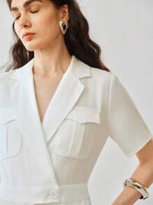 Uhlyne 时尚编织连体裤优雅通勤翻领修身女士长裤连体裤 - 白色 - 查看 8