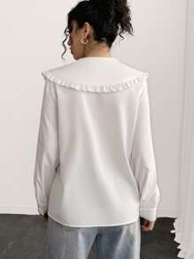 INAWLY Damen Bluse mit Peterchen Kragen, einfarbig, plissiert, lässiger Stil, Langarmtops