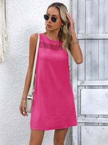 EMERY ROSE Women Solid Color Round Neck Sleeveless Casual Short Dress