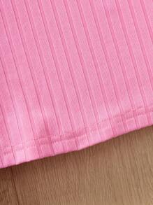 Tween Girls Pink Bubble Texture Short Sleeve Fitted Ribbed Fabric Elegant Dress - Pink - View 5