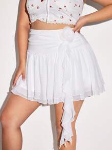 SHEIN ICON Plus Size 3D Floral Ruffles Decorated A-Line Mesh Skirt
