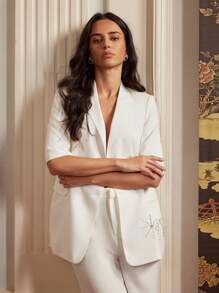 Anewsta Women's White Embroidered Casual Business Blazer, Elegant Old Money Style, Suitable For Spring And Summer - White - View 6