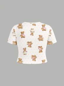 SHEIN EZwear Casual Minimalist All-Over Print Plus Size Short T-Shirt - Multicolor - View 3