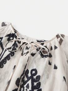 Ontre Áo thun nữ tay lỡ rộng rãi họa tiết hình học thường ngày Boho Bohemian - Màu be - Xem 10