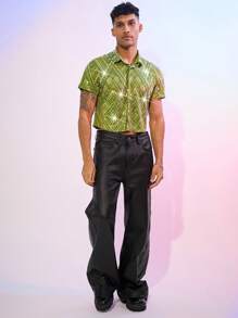 FeverCity Men's Short-Sleeve Embroidered Sequins Decorative Short Shirt - Multicolor - View 3