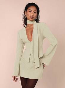 SHEIN X ELOISA & ORSON COSMINA Set de 2 piezas de chaqueta de manga larga de unicolor y falda tipo A para mujer, simple y de moda para uso diario casual