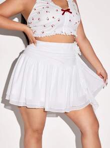 SHEIN ICON Plus Size 3D Floral Ruffles Decorated A-Line Mesh Skirt