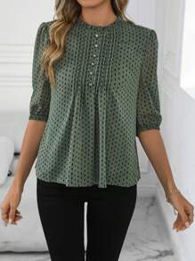 EMERY ROSE Middle-Aged Women's Spring/Summer Chiffon Mid-Sleeve Blouse, Casual Shirt For Middle-Aged & Elderly