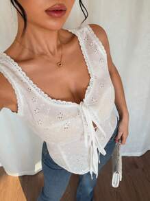 SHEIN Unity Fashionable Sexy Romantic Hollow Bowknot Camisole' - White - View 6
